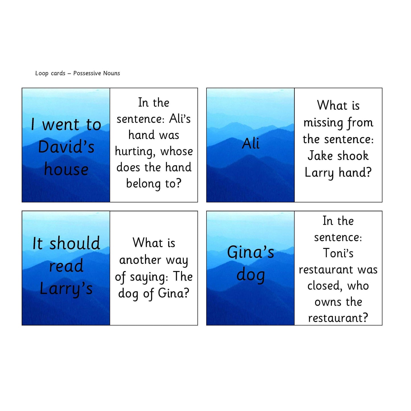 Possessive Nouns Loop Cards:Primary Classroom Resources