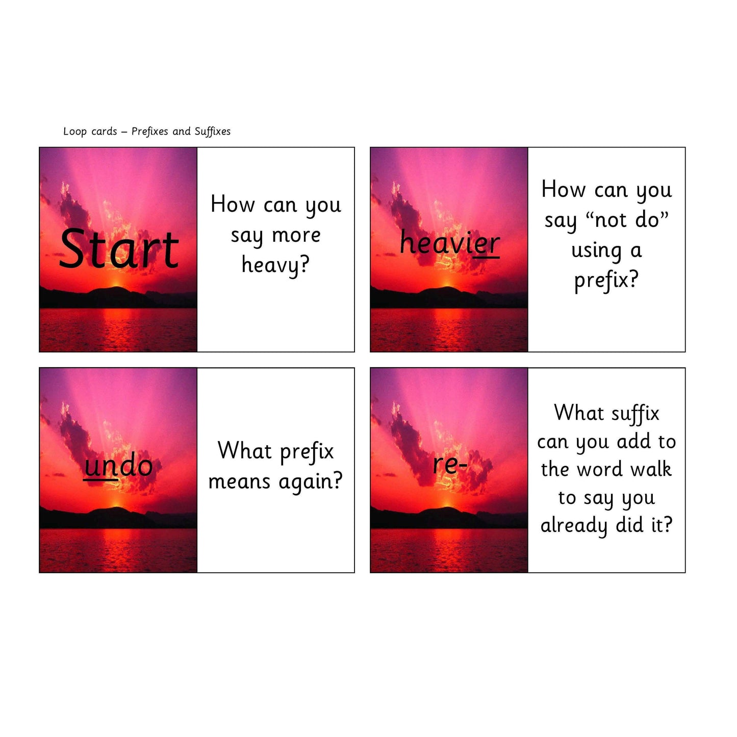 Prefixes and Suffixes Loop Cards:Primary Classroom Resources