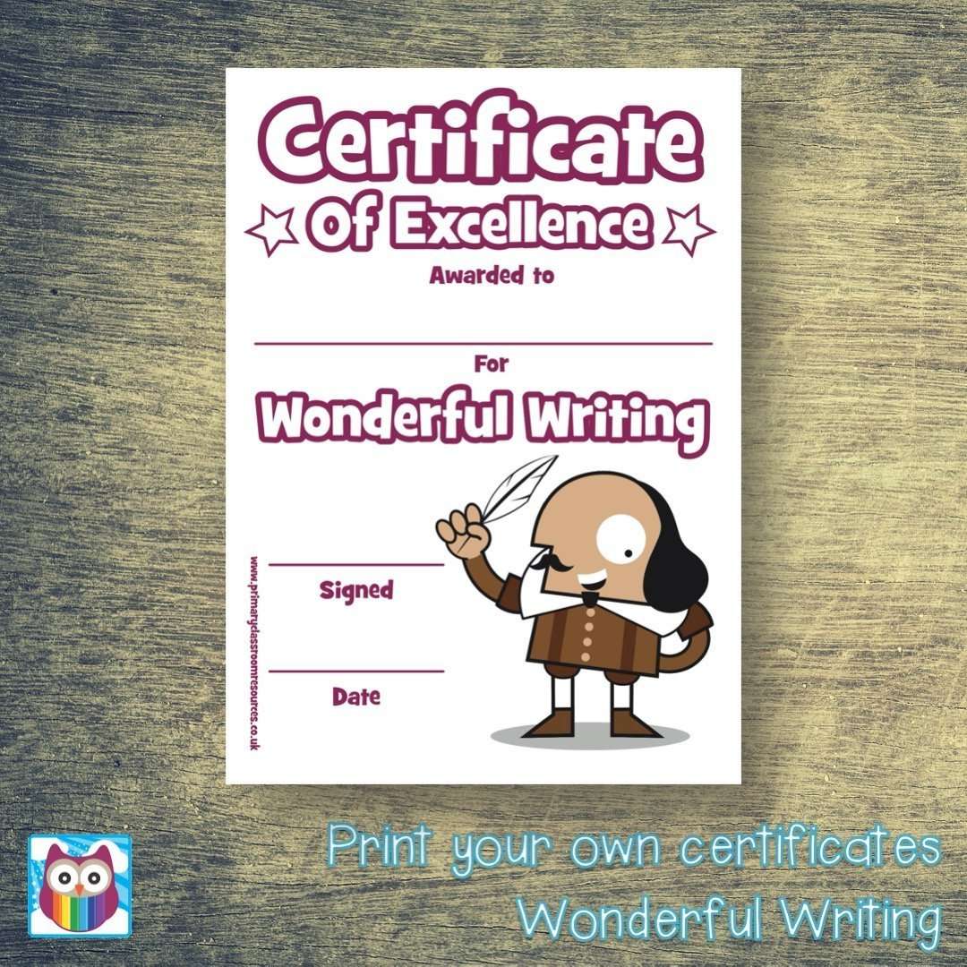 Print Your Own Wonderful Writing Certificate:Primary Classroom Resources