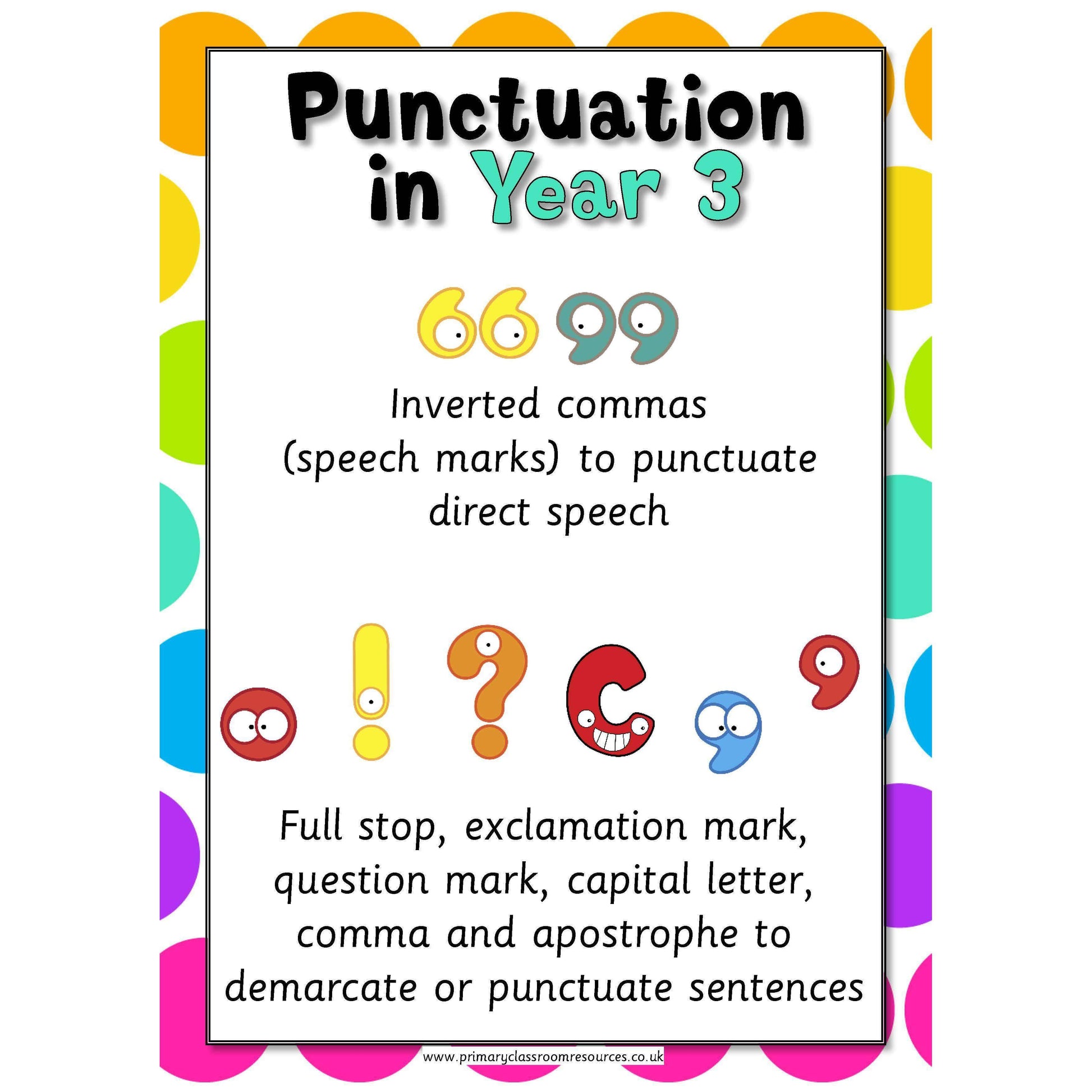 Punctuation in Year 3:Primary Classroom Resources
