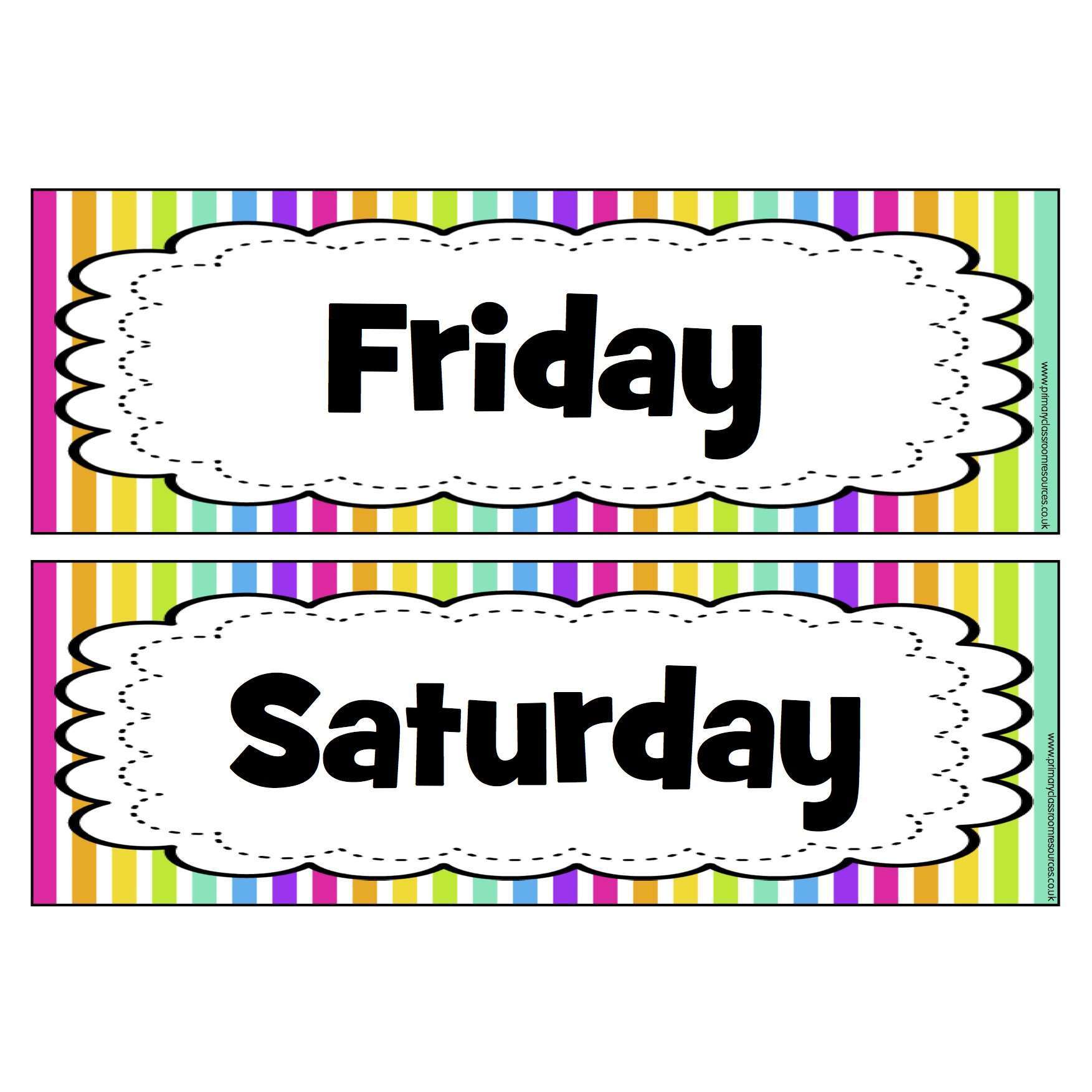 Rainbow Stripe Days of the Week Headers -  Frilly Frame:Primary Classroom Resources