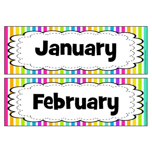 Rainbow Stripe Months of the Year Headers - Frilly Frame:Primary Classroom Resources