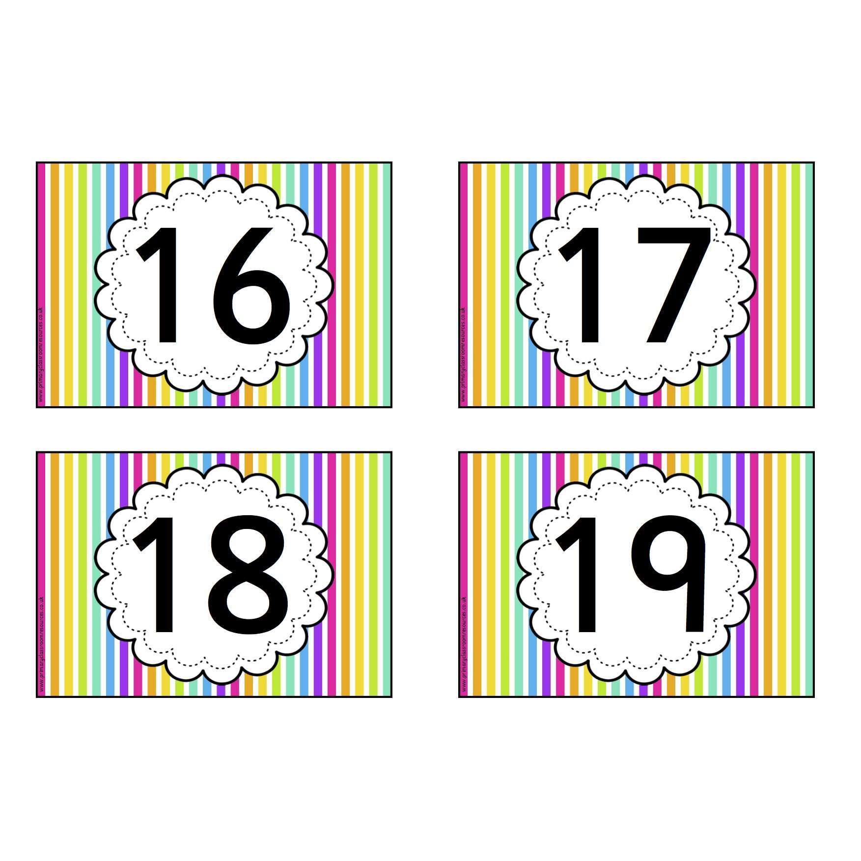 Rainbow Stripe Number Cards 0 - 20:Primary Classroom Resources