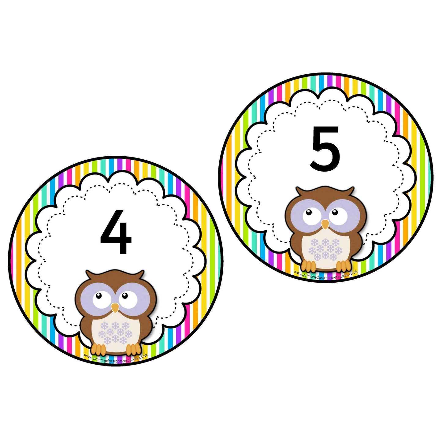 Rainbow Stripe Owl Numbers 0-20 plus 10s to 100:Primary Classroom Resources