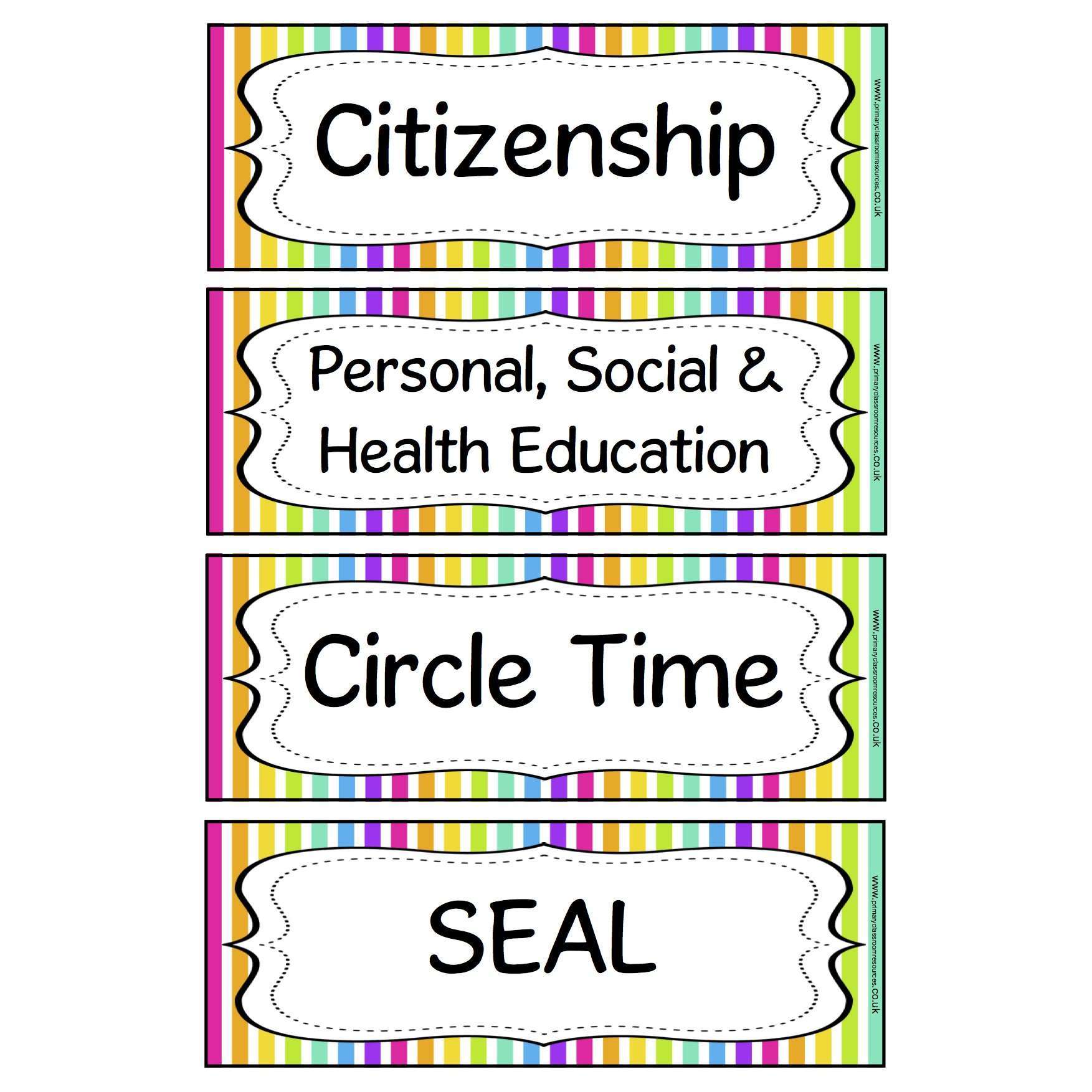 Rainbow Stripe Subject Timetable Cards:Primary Classroom Resources