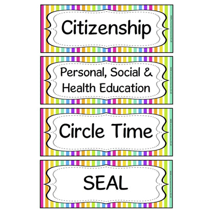 Rainbow Stripe Subject Timetable Cards:Primary Classroom Resources