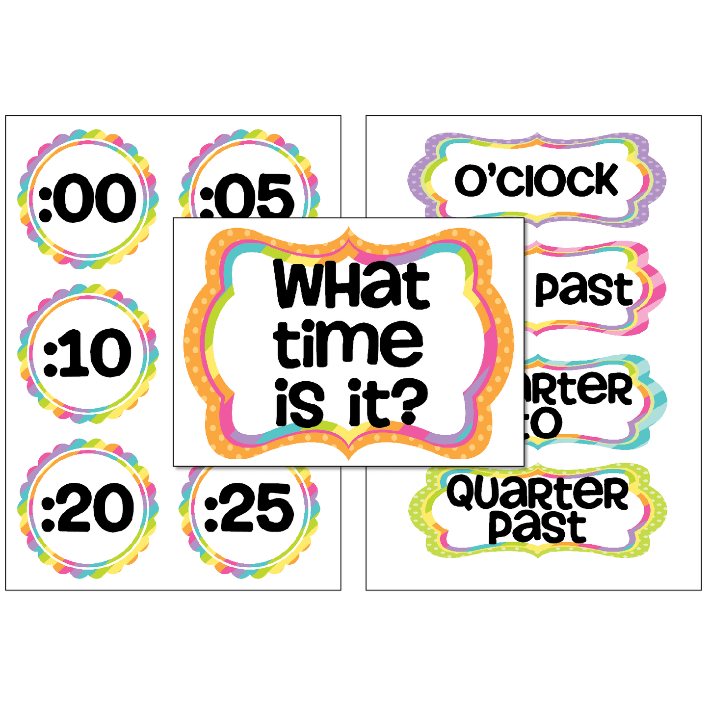 Rainbow Theme Clock Labels:Primary Classroom Resources