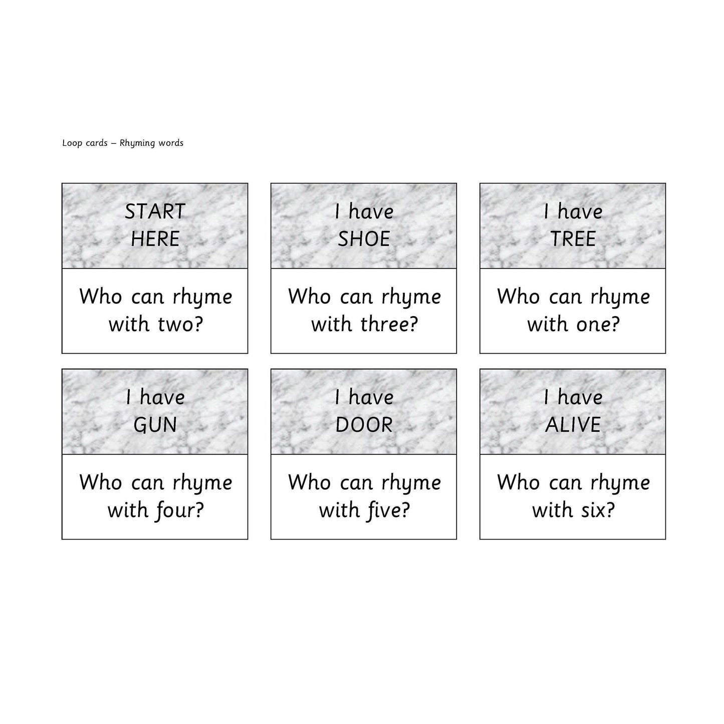 Rhyming Words Loop Cards:Primary Classroom Resources