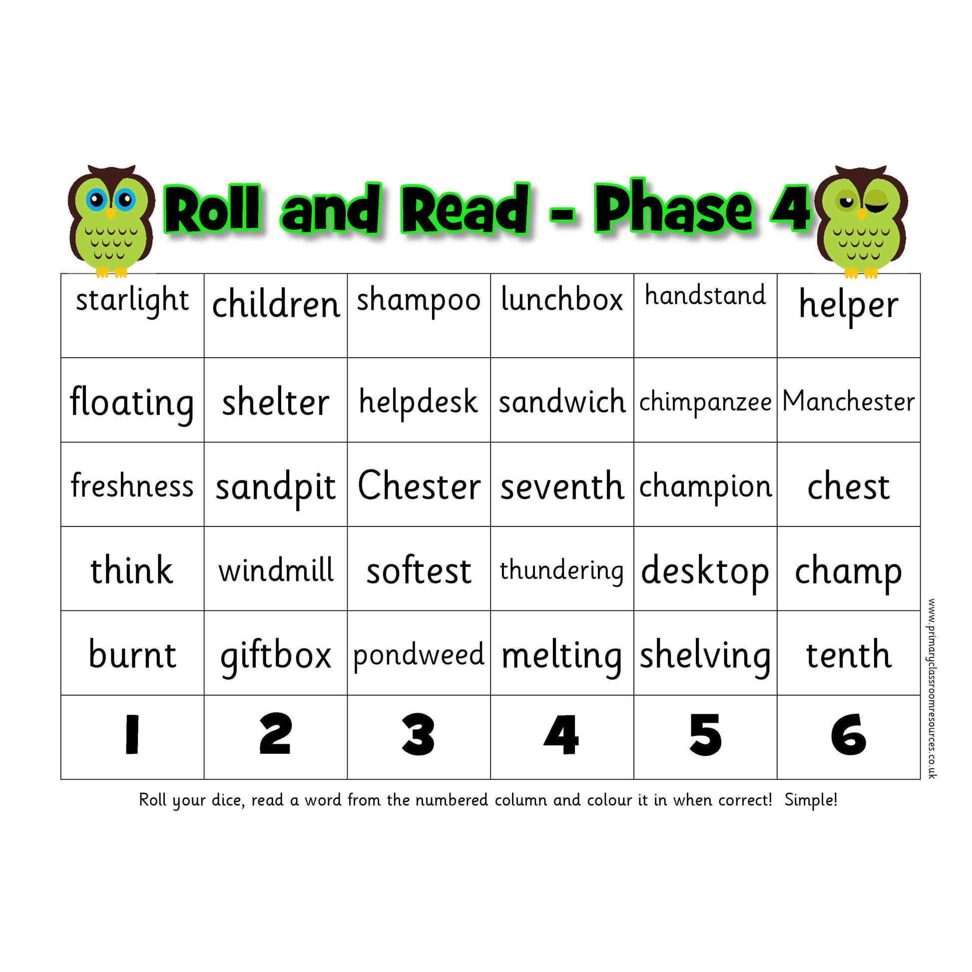 Roll and Read -  Letters and Sounds Phase 4 Words:Primary Classroom Resources