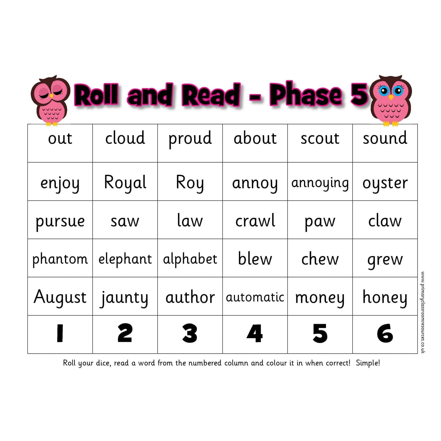 Roll and Read -  Letters and Sounds Phase 5 Words:Primary Classroom Resources