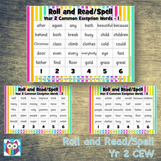 Roll and Read/Spell - Year 2 Common Exception Words:Primary Classroom Resources