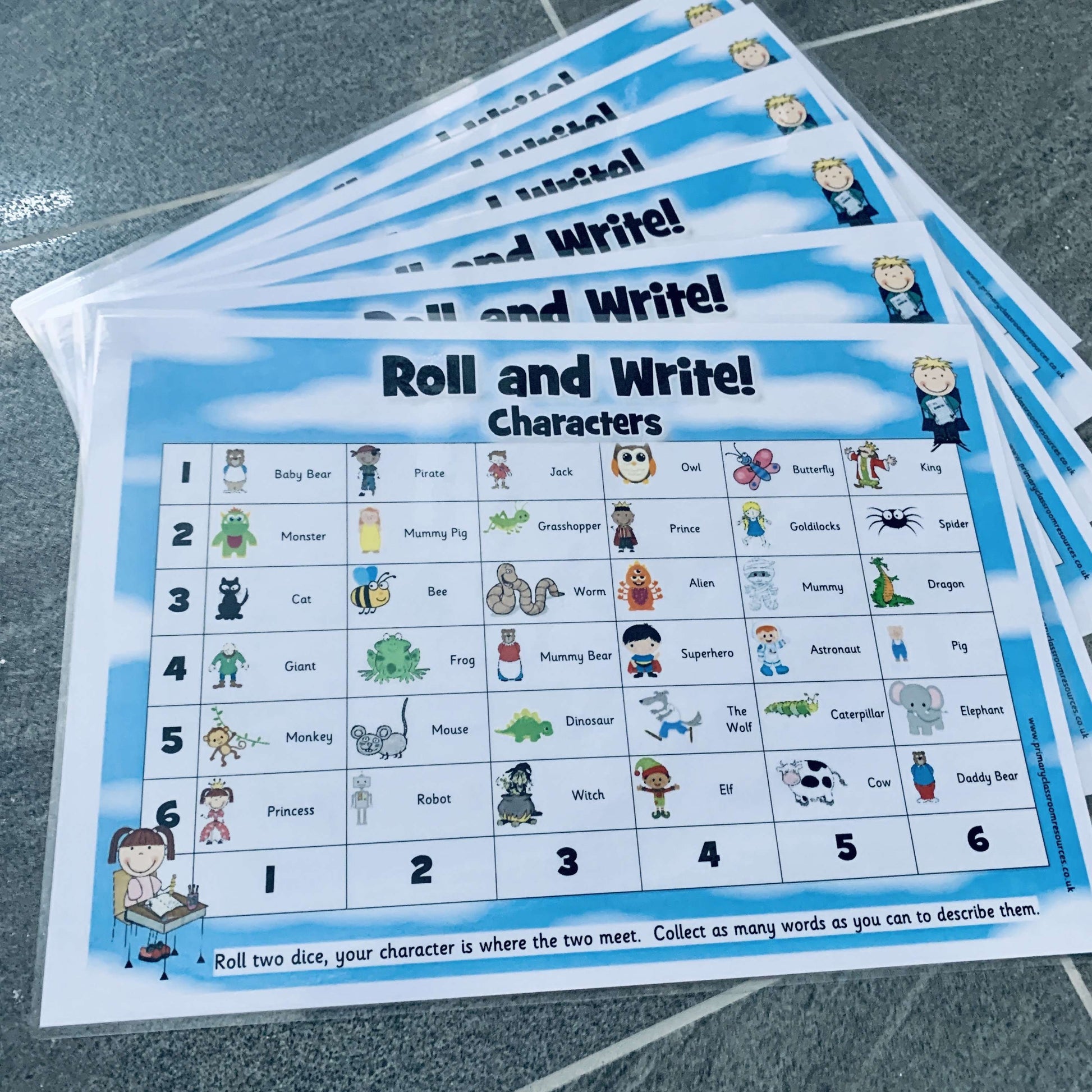 Roll and Write - Characters:Primary Classroom Resources
