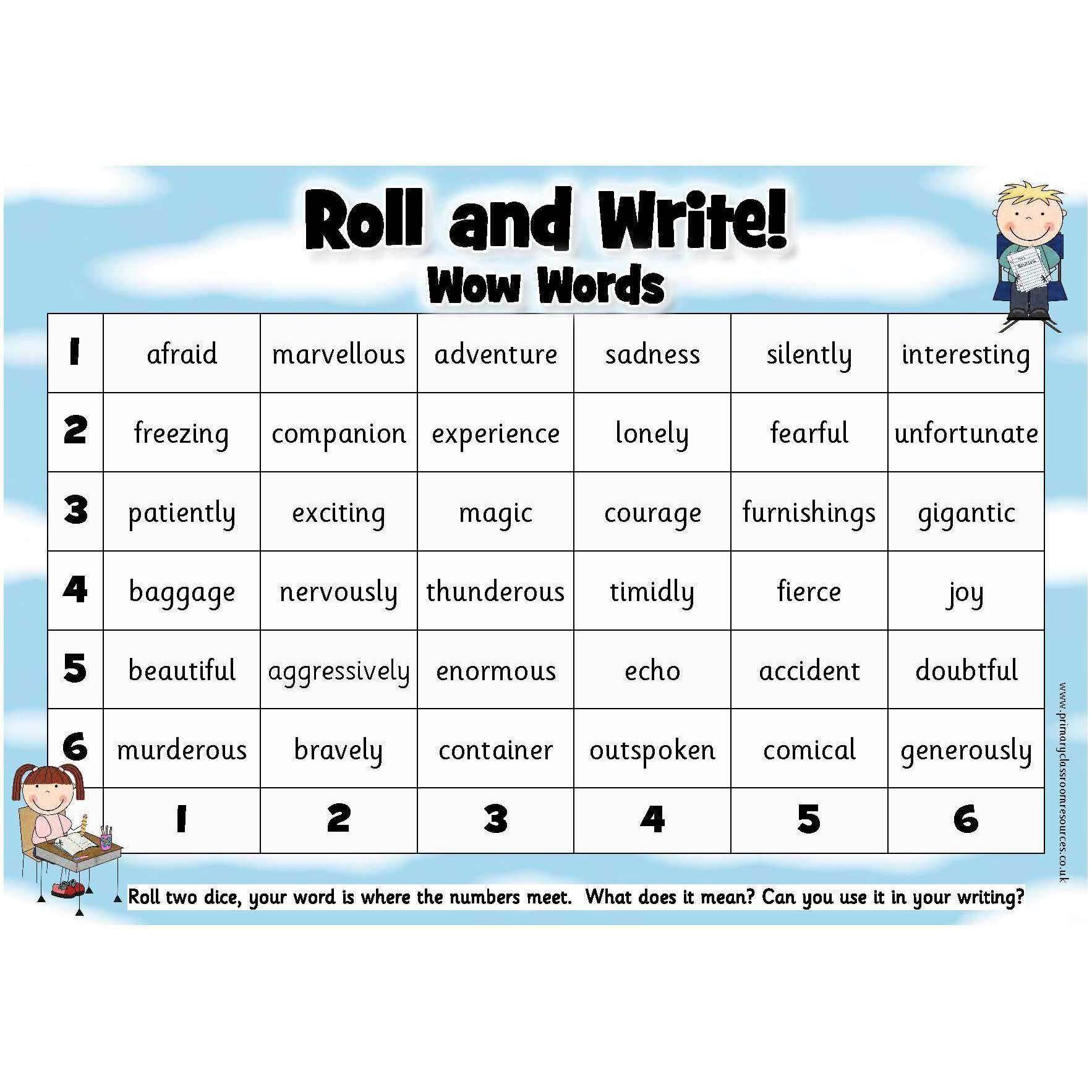 Roll and Write - Wow Words:Primary Classroom Resources