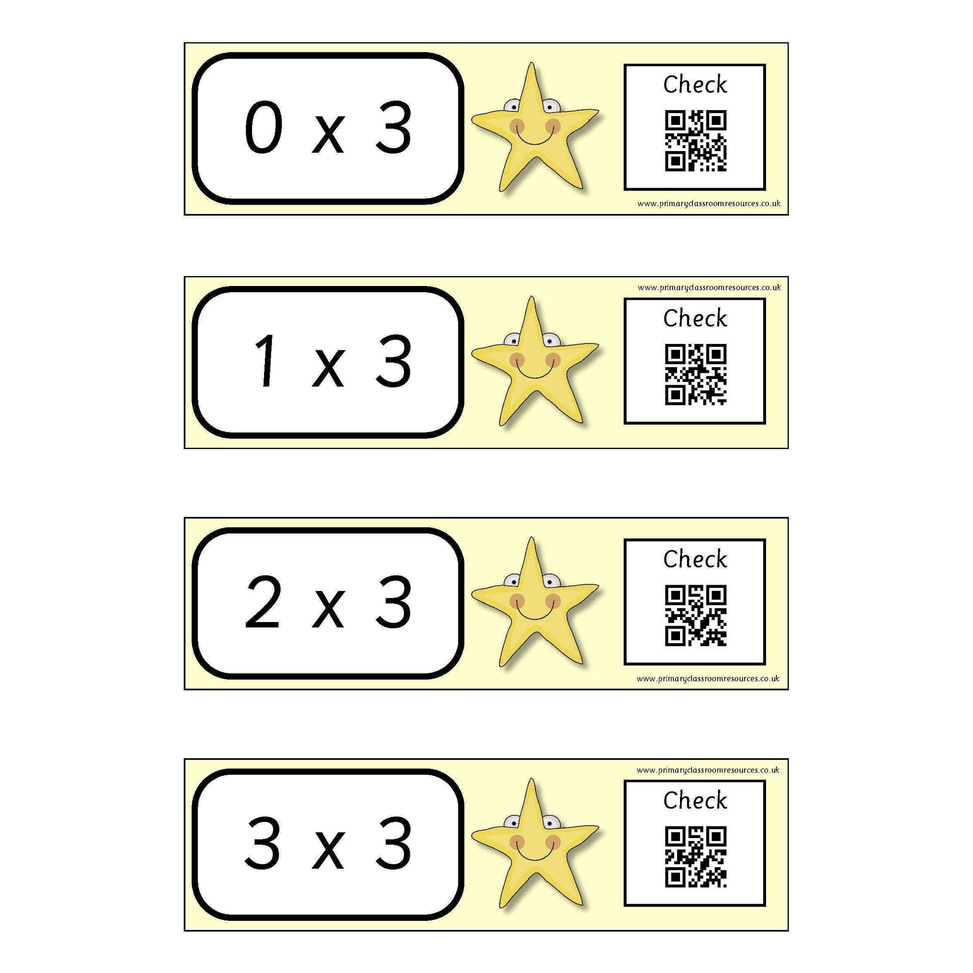 Self Checking Times Tables Cards -  x 3 x 4 x 6 Tables:Primary Classroom Resources