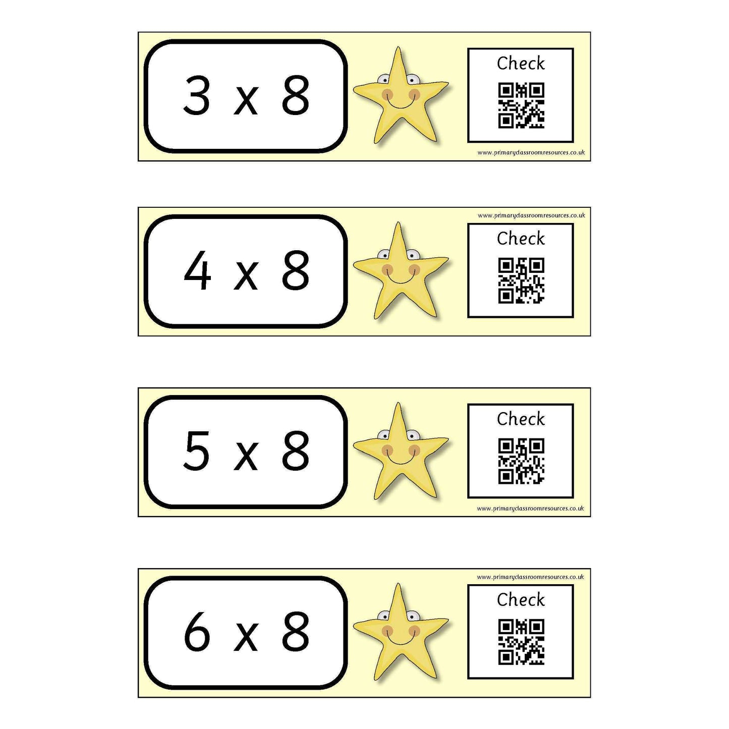 Self Checking Times Tables Cards -  x 7 x 8 x 9 Tables:Primary Classroom Resources