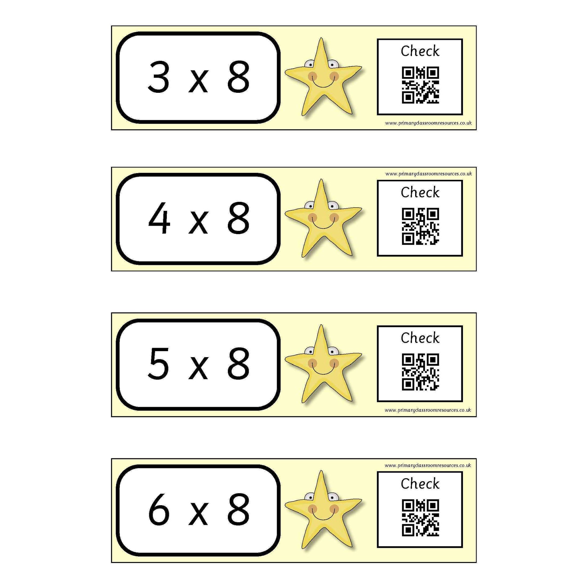 Self Checking Times Tables Cards -  x 7 x 8 x 9 Tables:Primary Classroom Resources