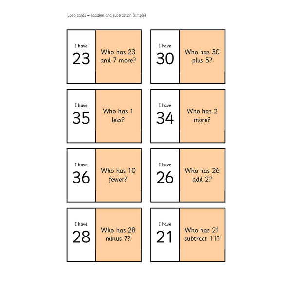 Simple Addition and Subtraction Loop Cards – Primary Classroom Resources