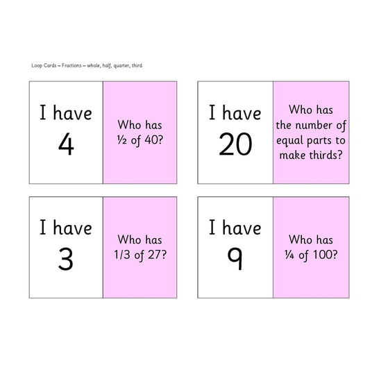 Simple Fractions Loop Cards:Primary Classroom Resources
