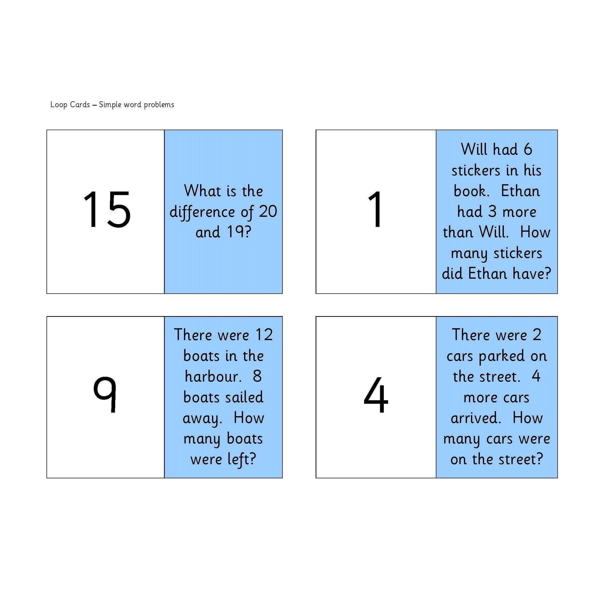 Simple Word Problems Loop Cards:Primary Classroom Resources