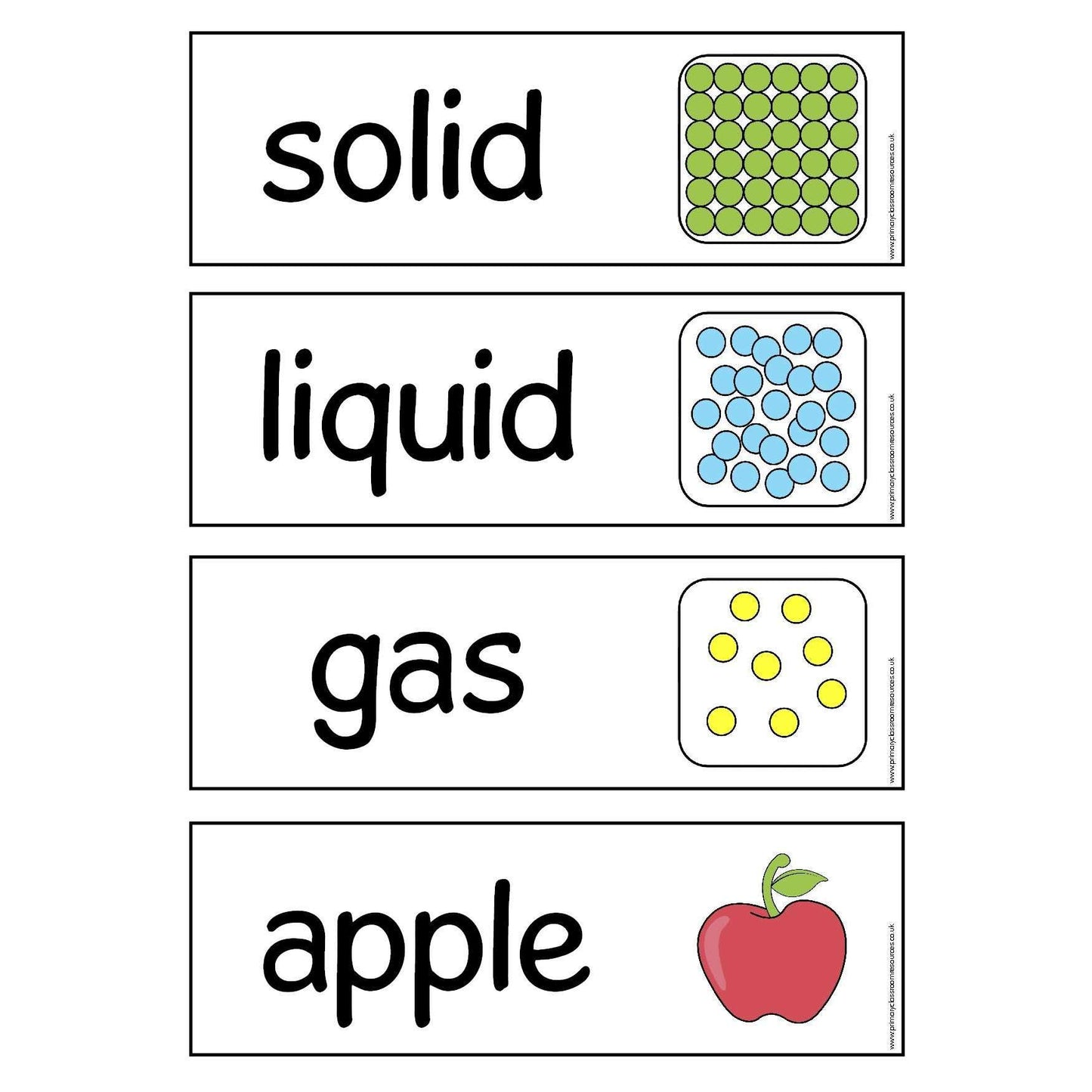 Solids, Liquids and Gases Vocabulary Cards:Primary Classroom Resources