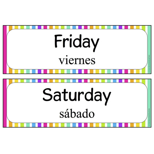 Spanish - English Days of the Week:Primary Classroom Resources