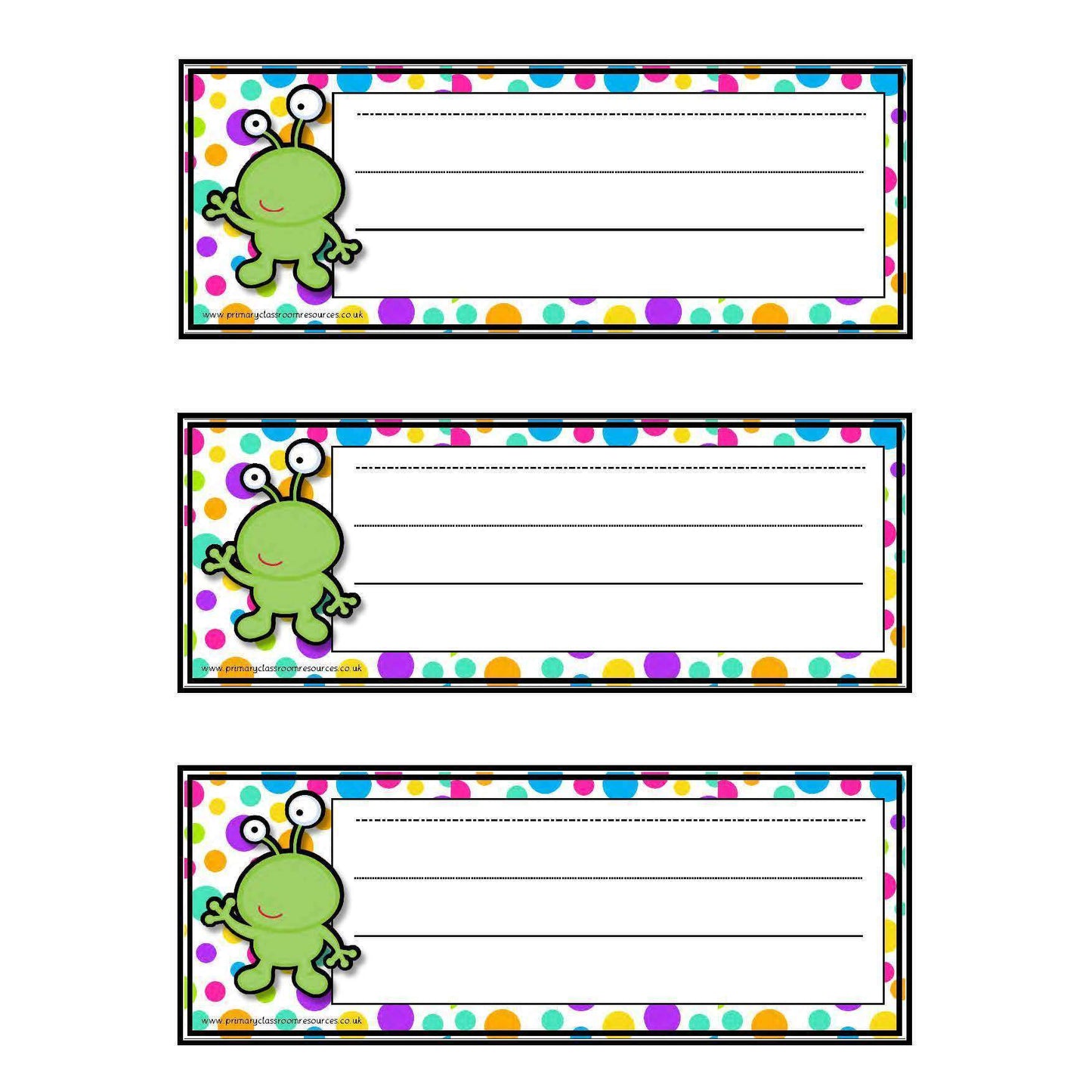 Spotty Alien Desk Topper/Blank Tray Labels:Primary Classroom Resources
