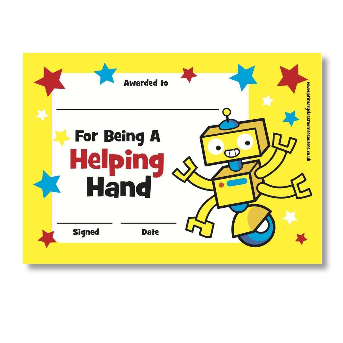 Sticky Certificates - Helping Hand - Robot:Primary Classroom Resources