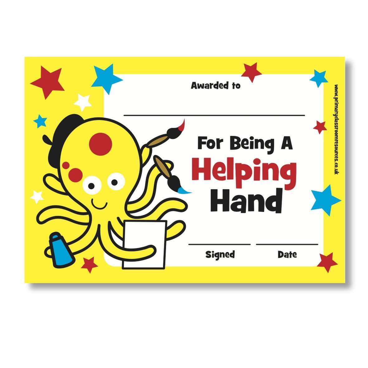 Sticky Certificates - Helping Hand:Primary Classroom Resources