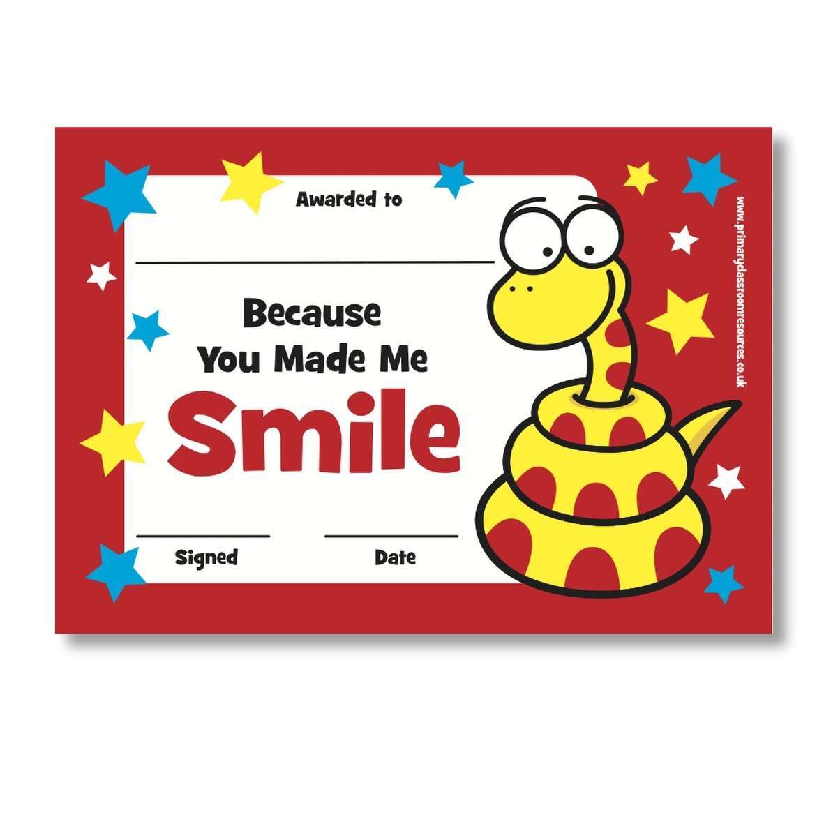 Sticky Certificates - Smile - Snake:Primary Classroom Resources
