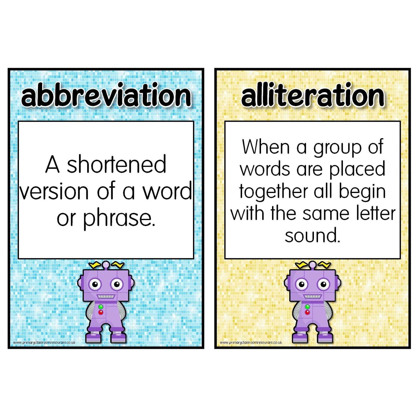 The Grammar Bots SPaG Definitions Cards Set 1:Primary Classroom Resources