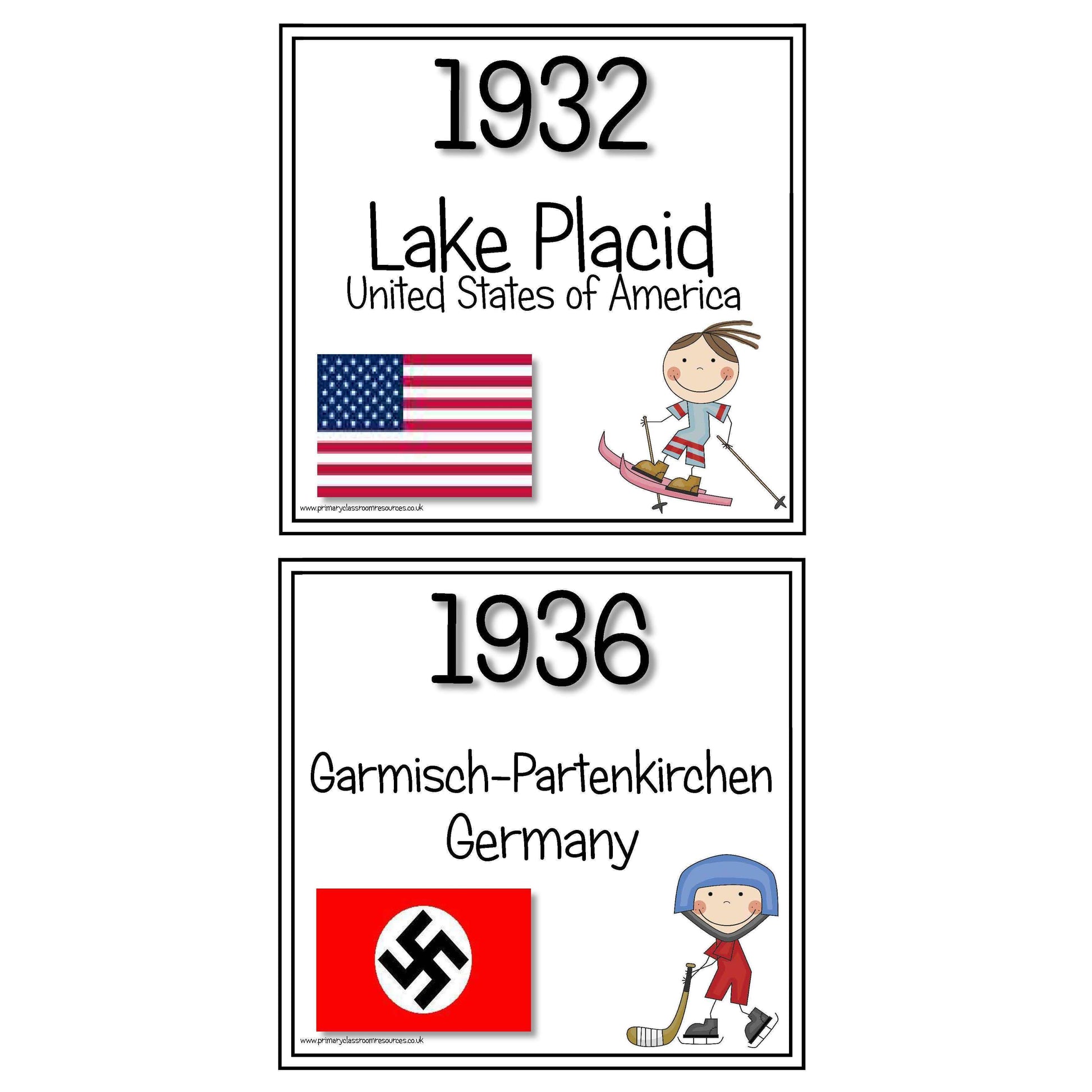Winter Olympics Host Cities Timeline Cards:Primary Classroom Resources