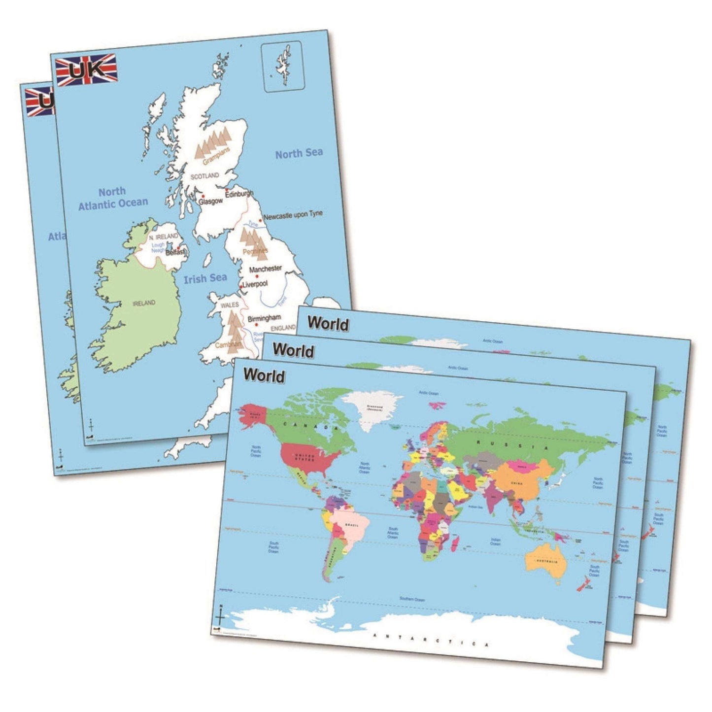 World & UK Simple Maps Desk Mats Set:Primary Classroom Resources
