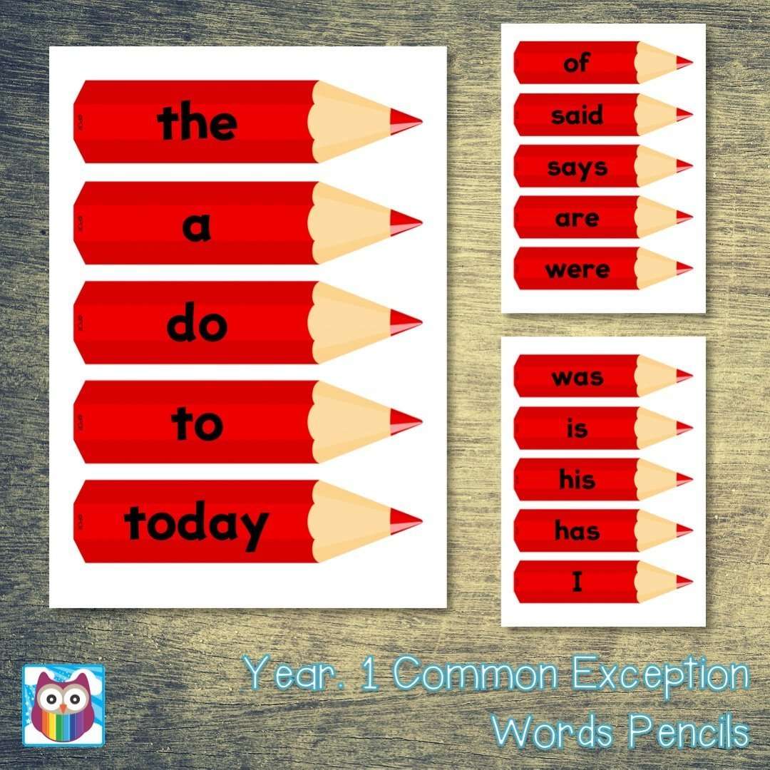 Year 1 Common Exception Words Pencils:Primary Classroom Resources