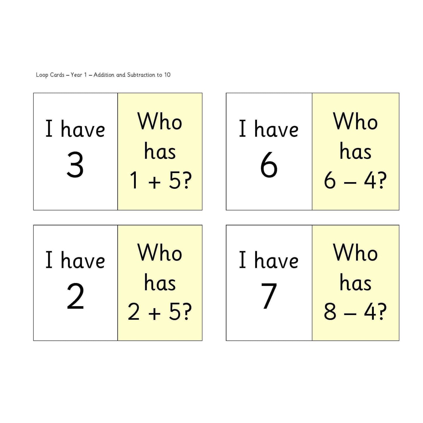 Year 1 Loop Cards:Primary Classroom Resources