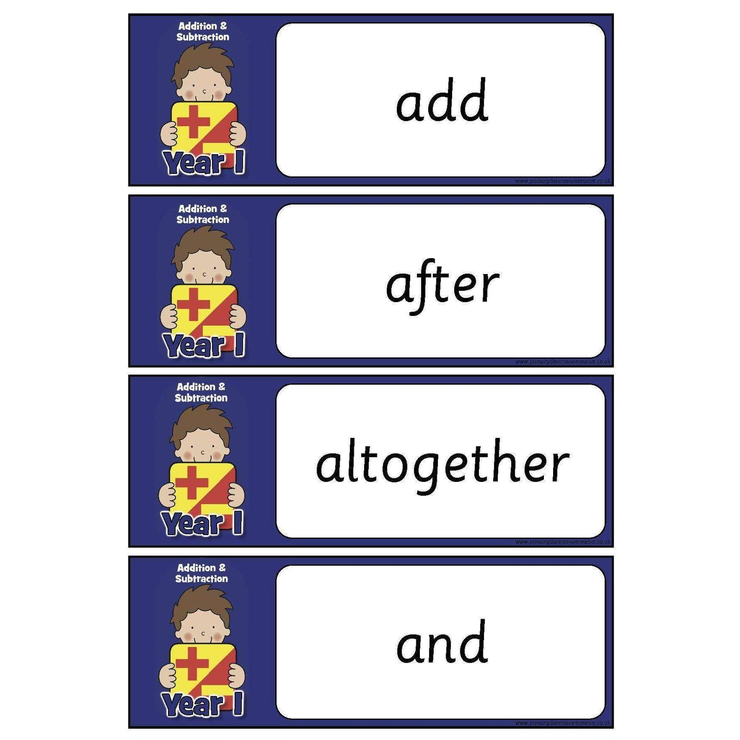 Year 1 Maths Vocabulary - Addition and Subtraction:Primary Classroom Resources