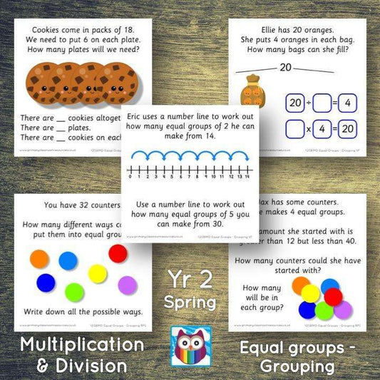 Year 2 - Spring Block 1 - Multiplication & Division - Equal groups by grouping - Question & Talk Pack:Primary Classroom Resources