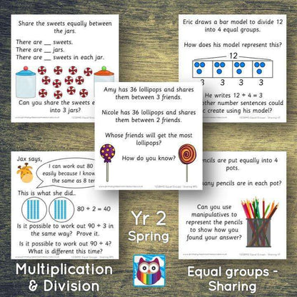 Year 2 - Spring Block 1 - Multiplication & Division - Equal groups by sharing - Question & Talk Pack:Primary Classroom Resources