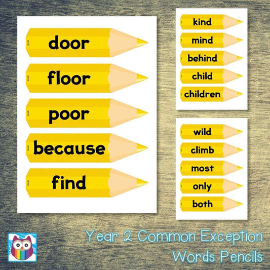 Year 2 Common Exception Words Pencils:Primary Classroom Resources