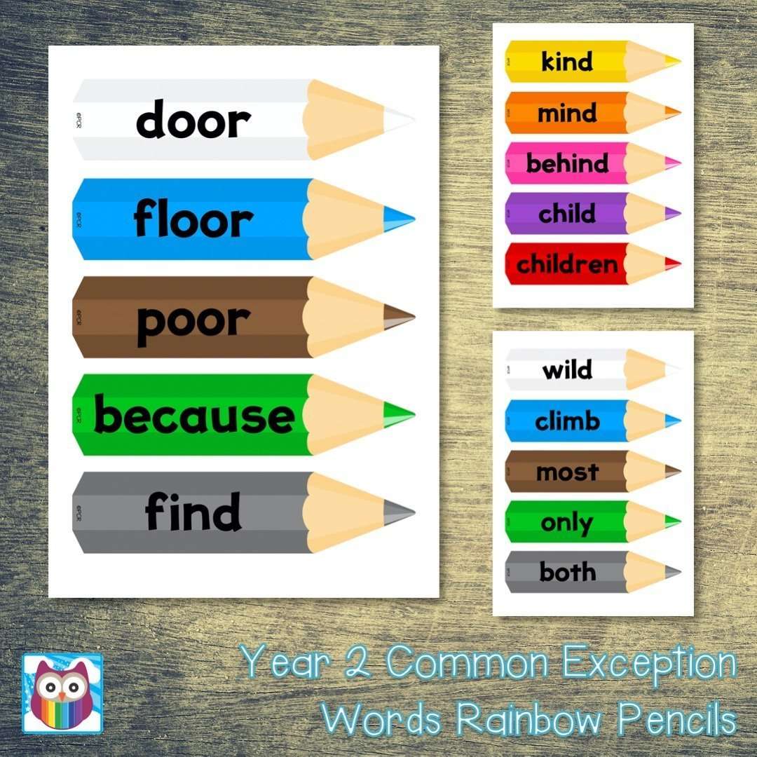 Year 2 Common Exception Words Rainbow Pencils:Primary Classroom Resources