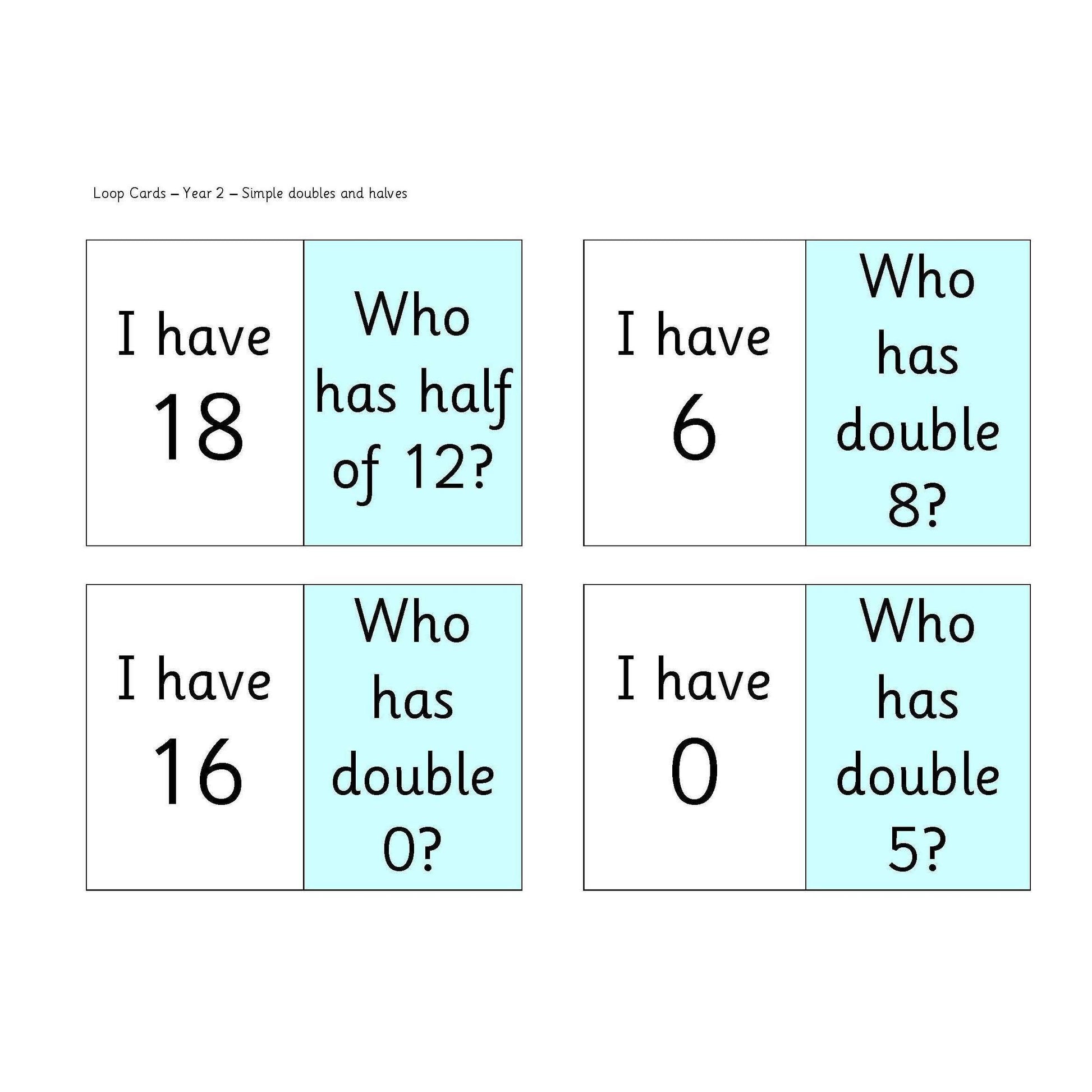 Year 2 Loop Cards:Primary Classroom Resources
