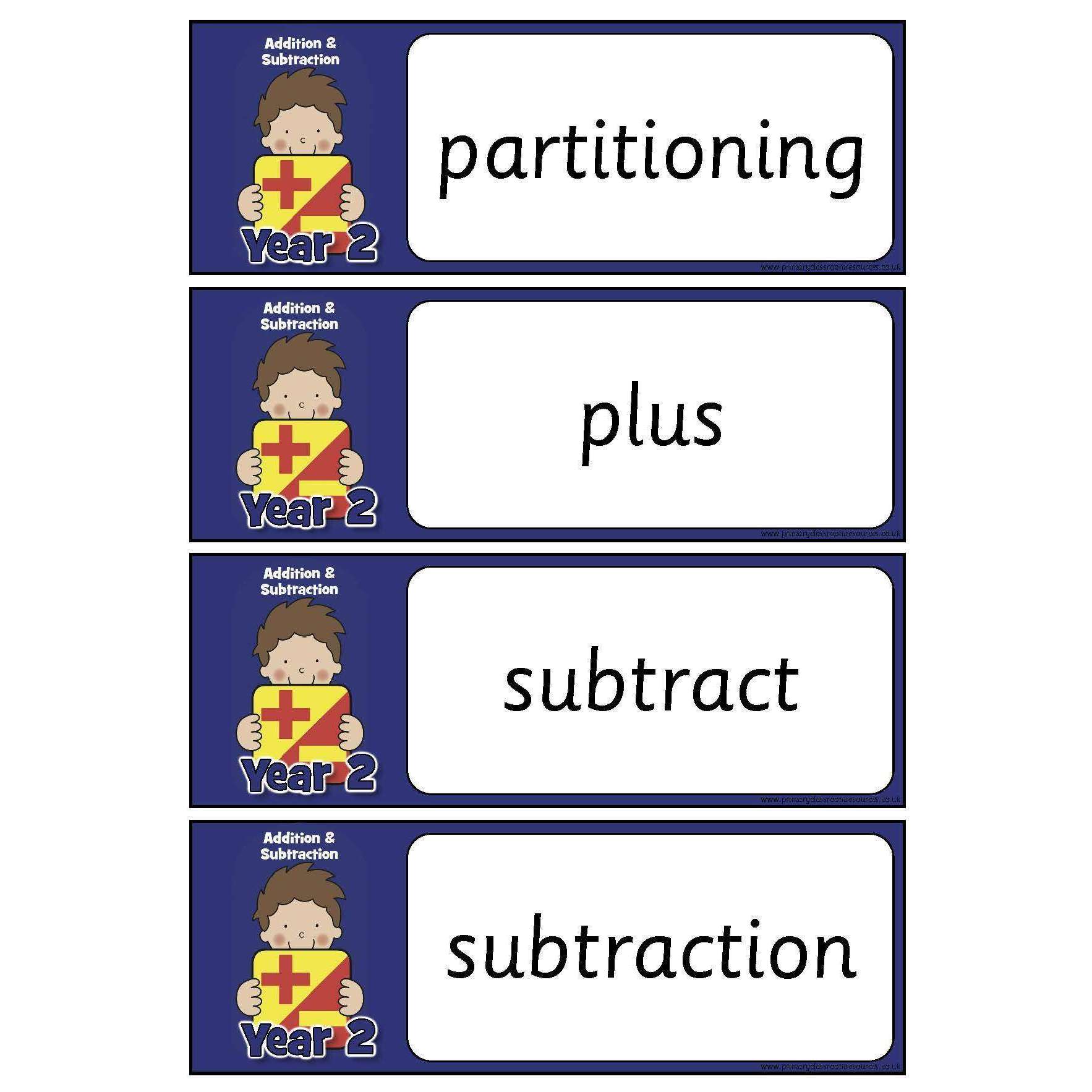 Year 2 Maths Vocabulary - Addition and Subtraction:Primary Classroom Resources
