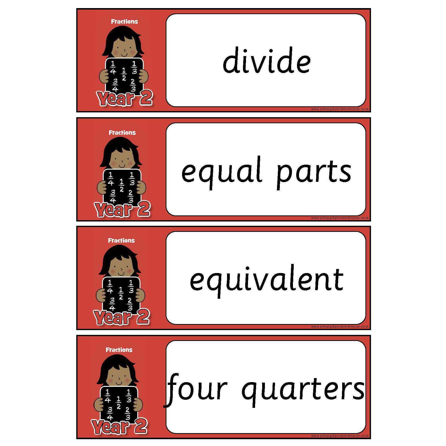 Year 2 Maths Vocabulary - Fractions:Primary Classroom Resources