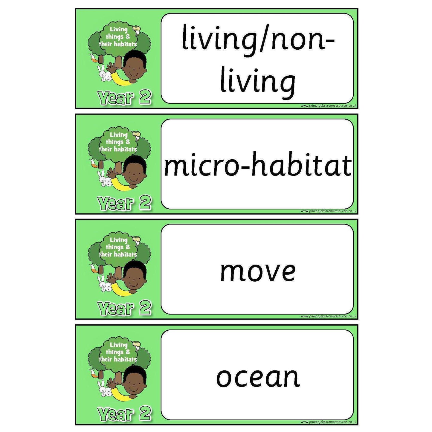 Year 2 Science Vocabulary - Living things and their habitats:Primary Classroom Resources