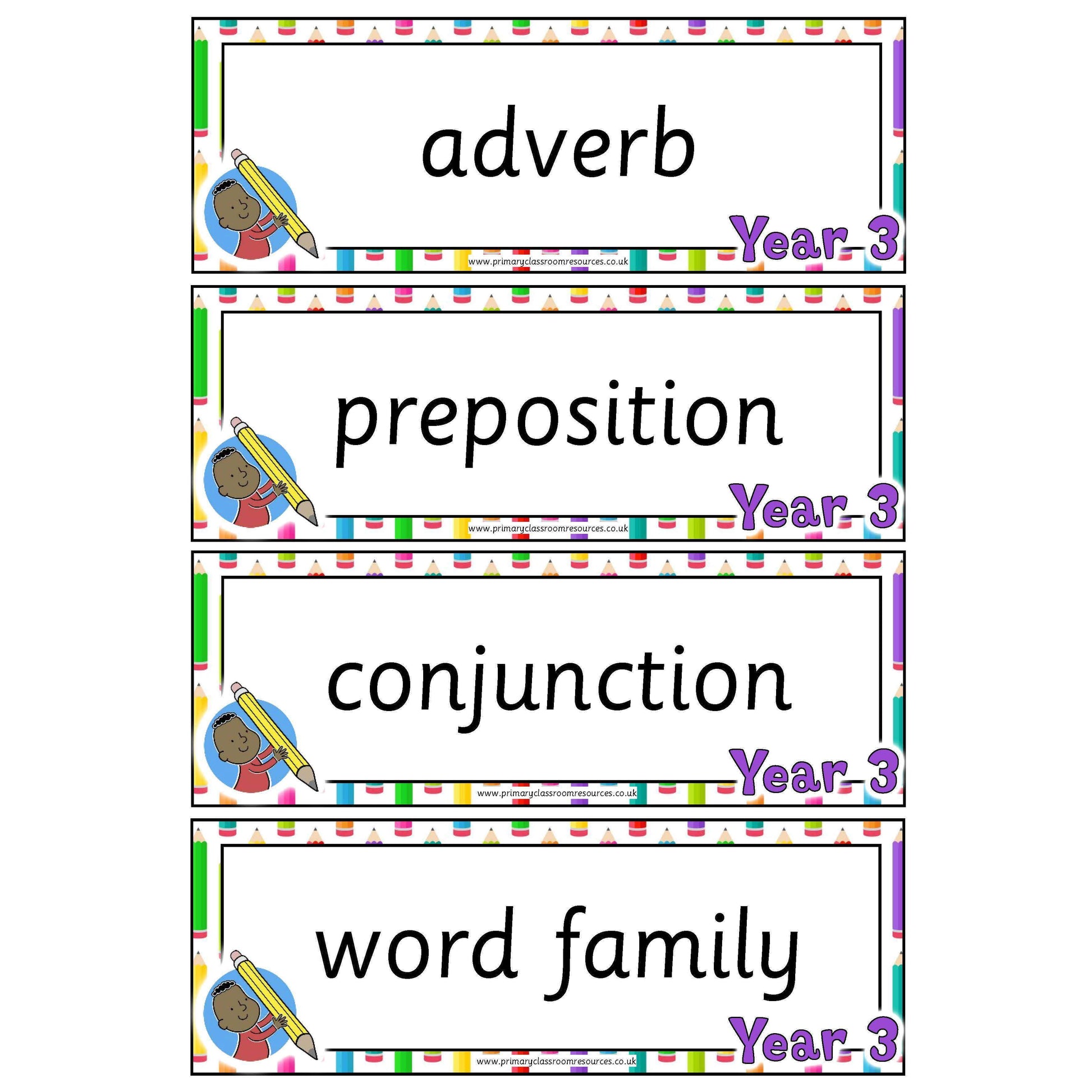 Year 3 English Terminology Cards:Primary Classroom Resources