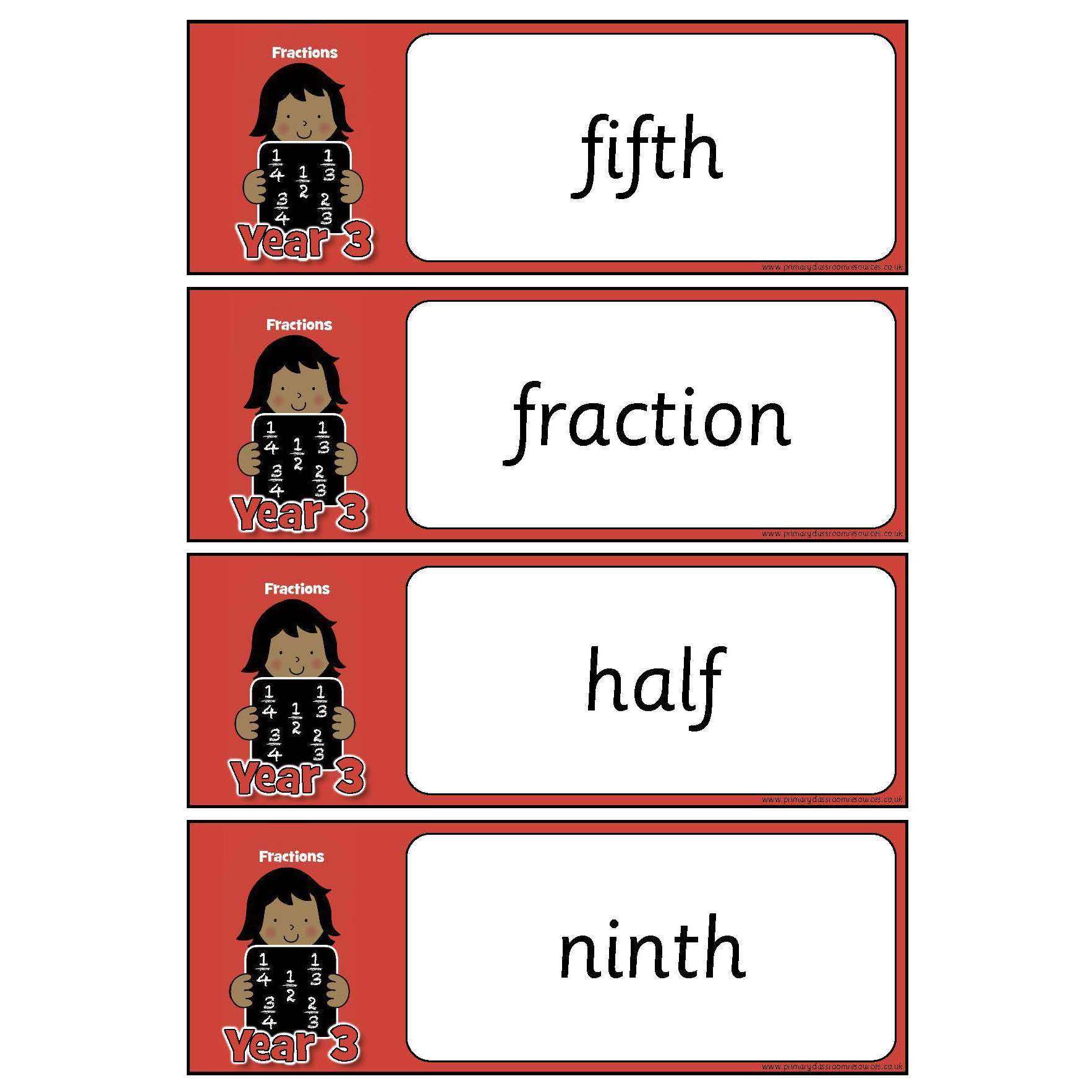 Year 3 Maths Vocabulary - Fractions:Primary Classroom Resources