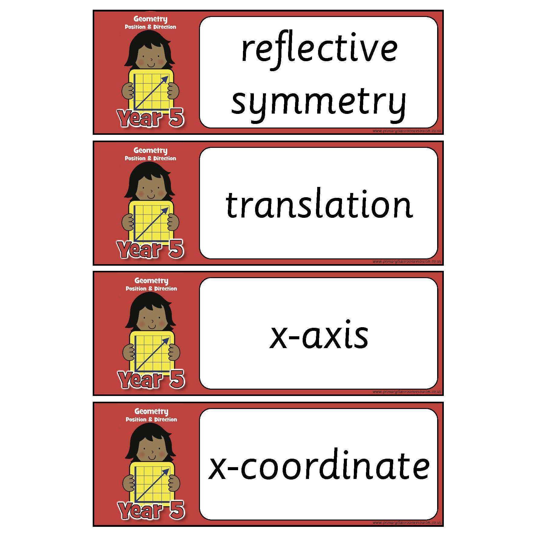 Year 5 Maths Vocabulary - Geometry: Position and Direction:Primary Classroom Resources