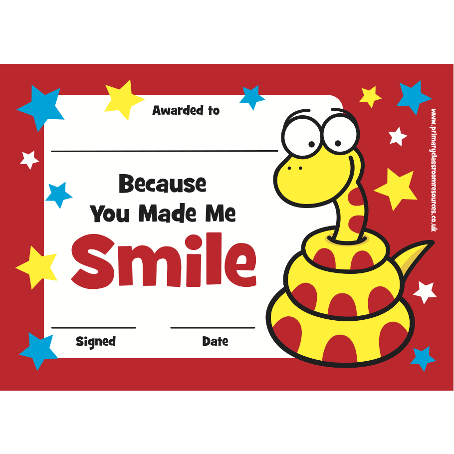 You Made Me Smile Certificate:Primary Classroom Resources